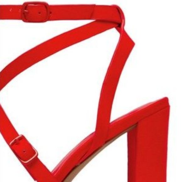 Strappy Faux Suede Block Heels in Red - Picture 7 of 9